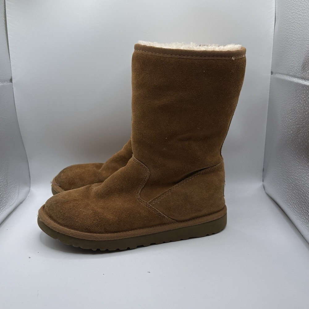 UGG Girls Sz 2 Lil Sunshine 5948 Chestnut Suede Sheepskin Winter Zip Boots